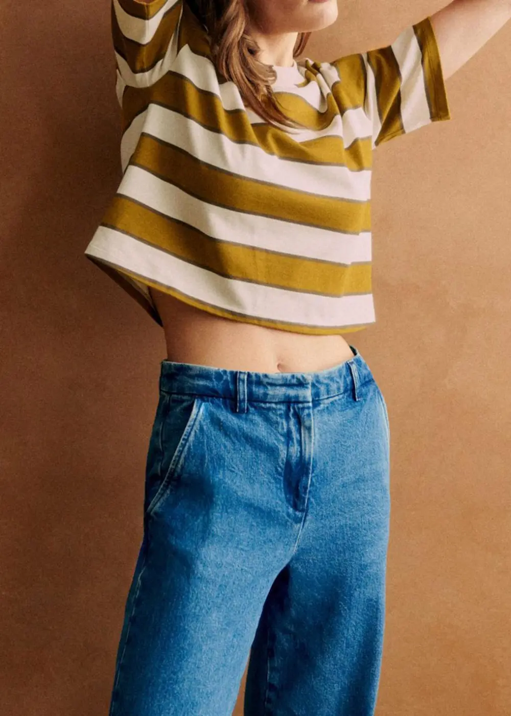 Striped Short Sleeve Cropped Organic Cotton T-Shirt