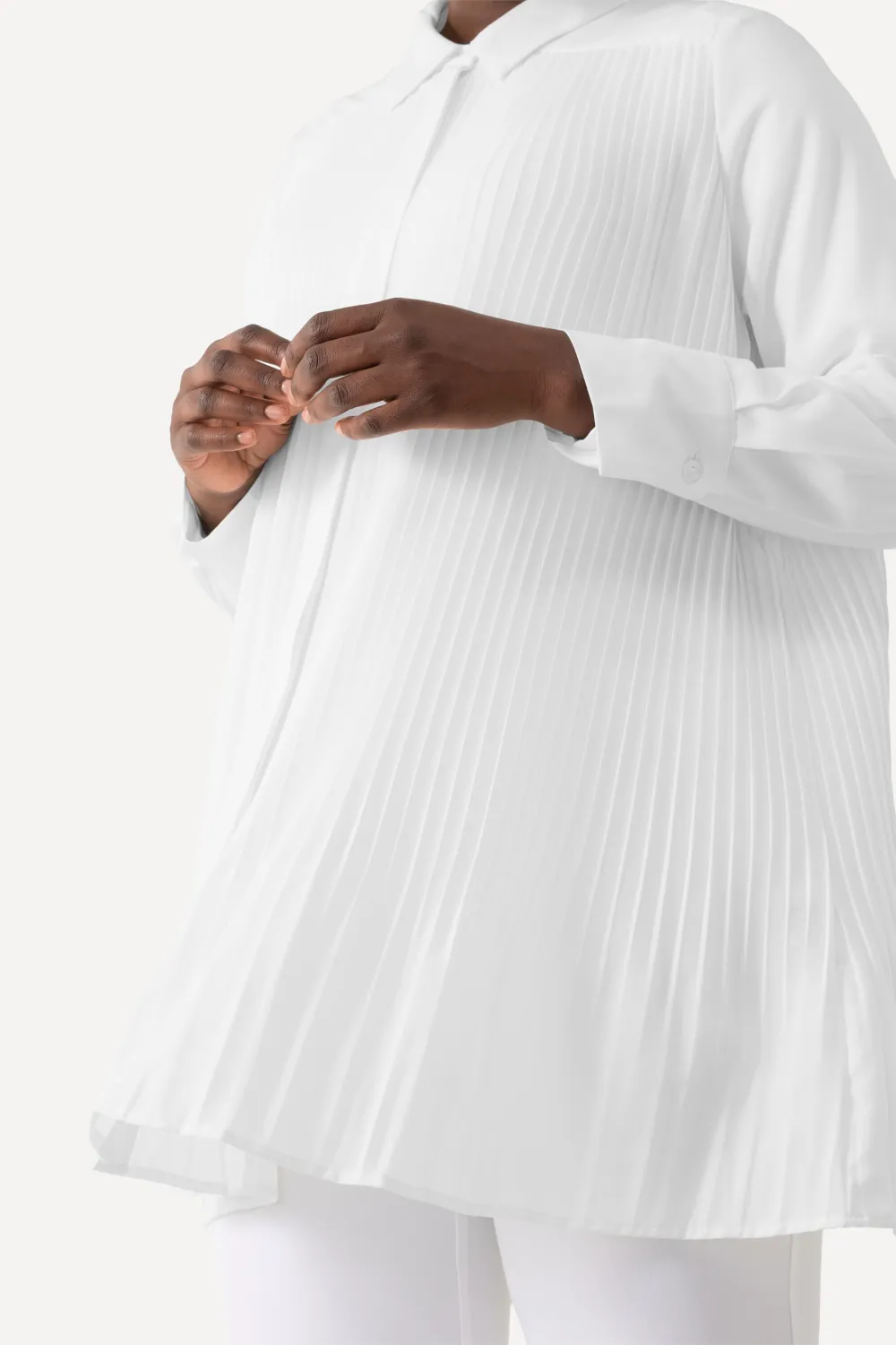 Bluse Plissee A-Linie Hemdkragen Langarm