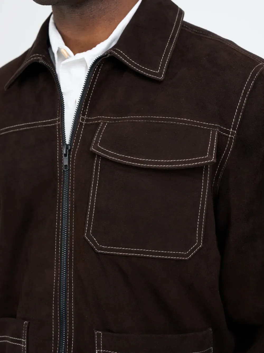 Zip-Up Suede Chocolate Brown Jacket