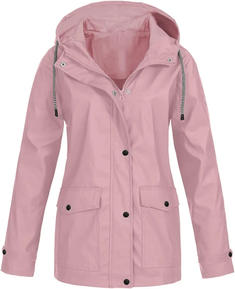 Rain Jackets For Women Waterproof With Hood Lightweight Casual Anorak Travel Hiking Coats with Pockets 720