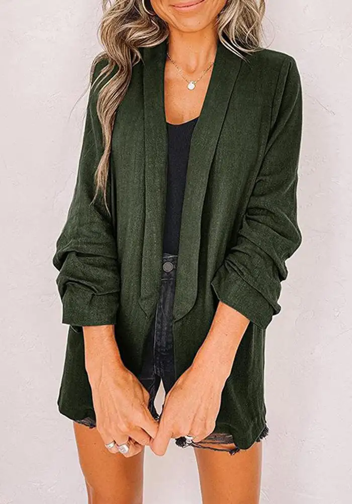 Plain Shawl Collar Ruched Sleeve Blazer