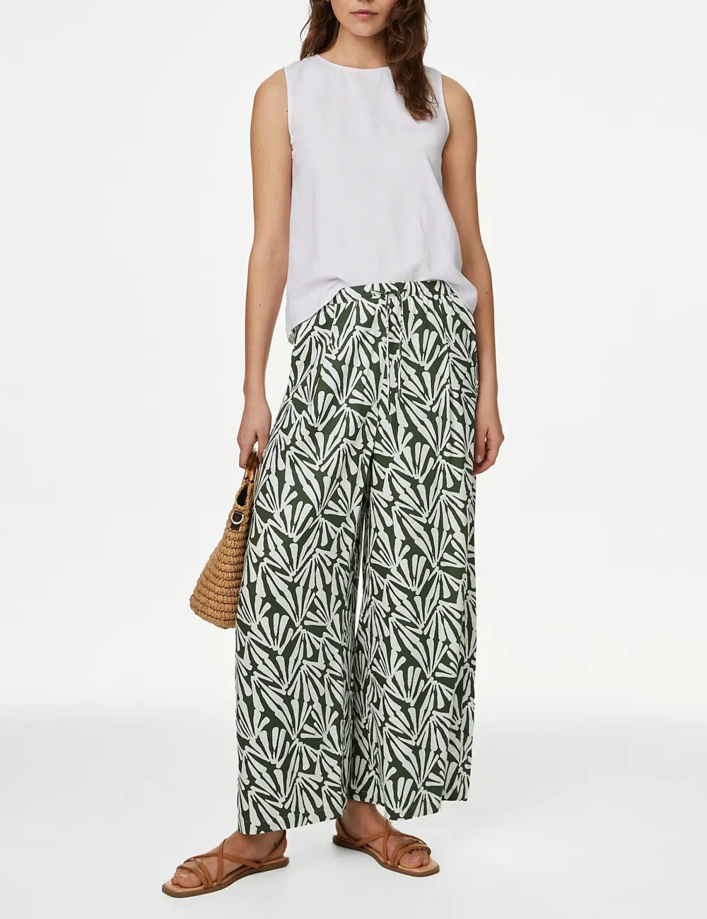 Plants Printed Wide Leg Trousers