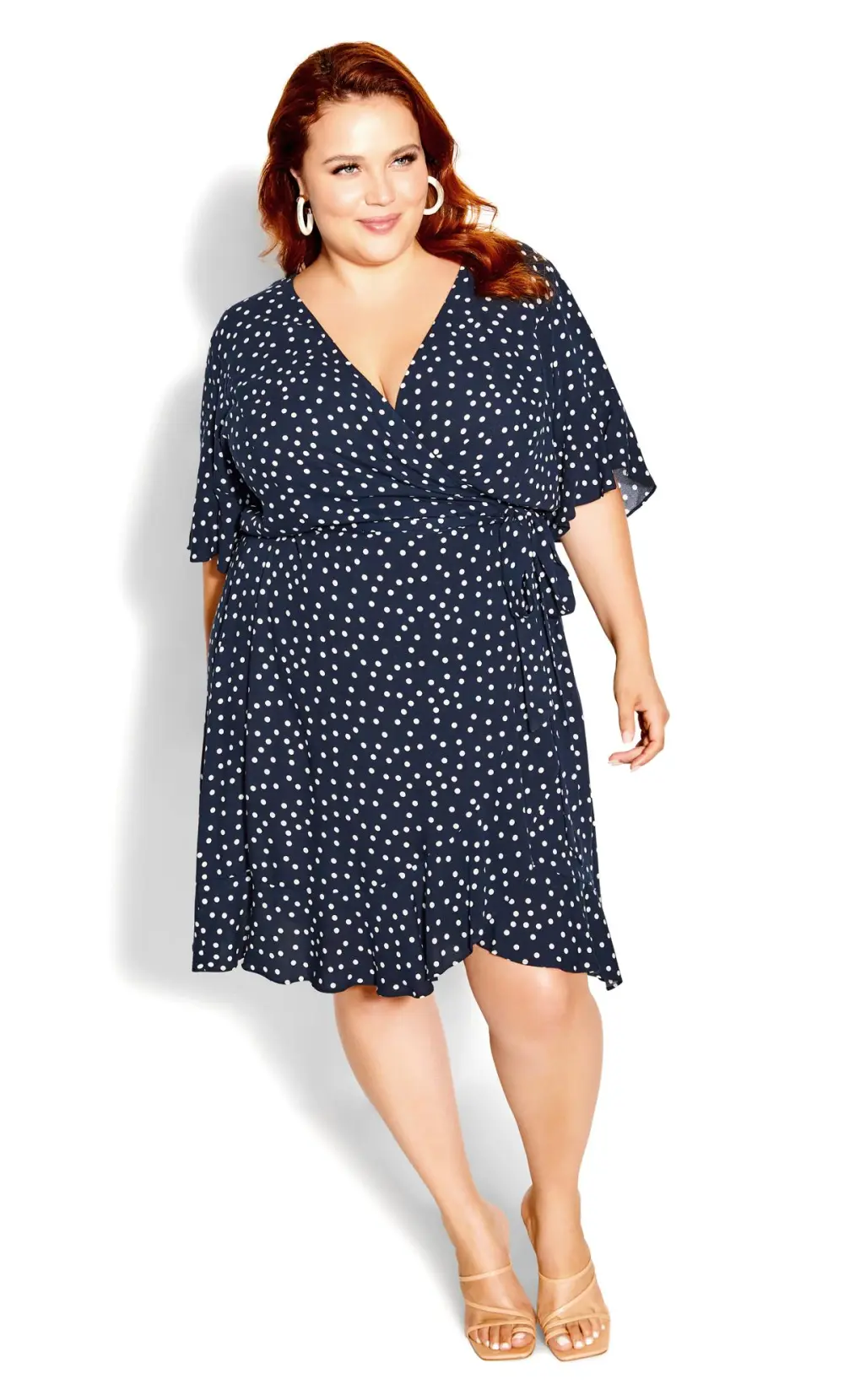 Evans Navy Polka Dot Wrap Dress