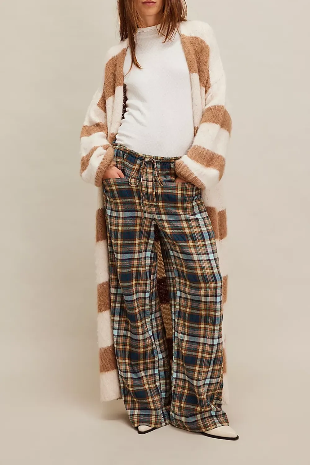 Plaid Wide Leg Pants