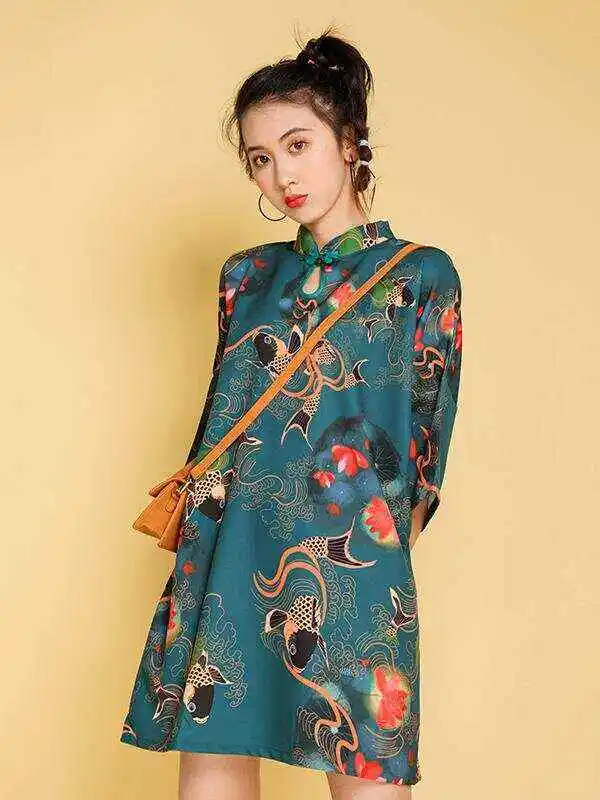 Artistic Retro Printed Short Cheongsams