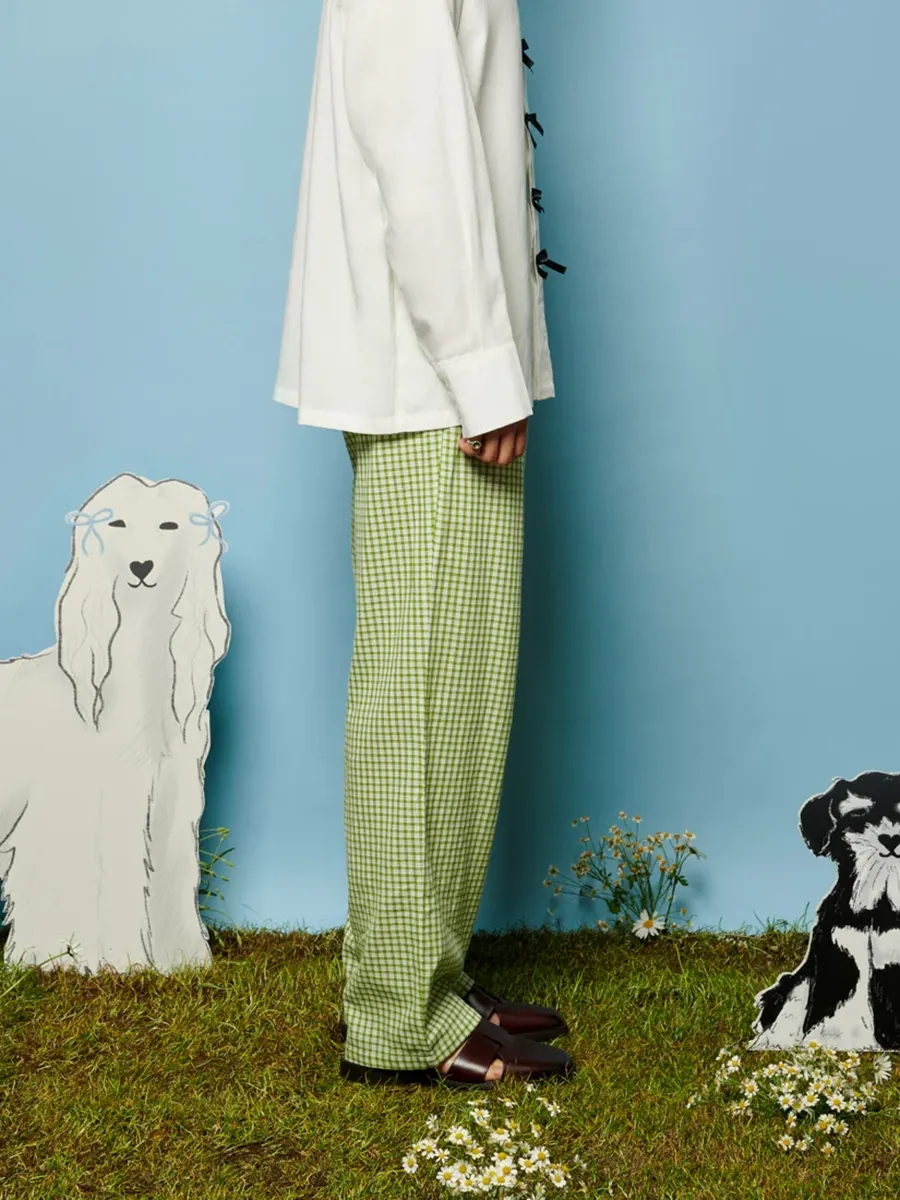 Wide-Leg Gingham Trousers