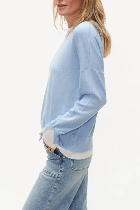 Light Pink Layered Hem Crew Neck Sweater