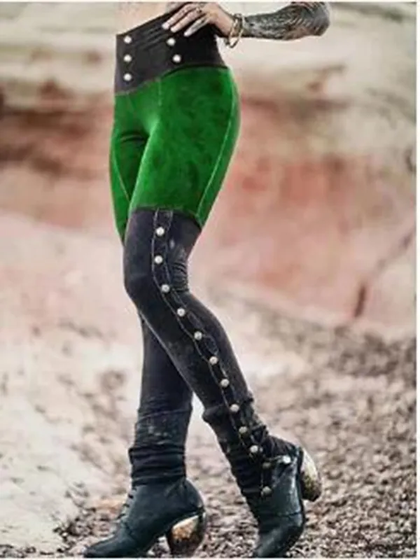 Women's Tights Leggings Cotton Blend Red Blue Green Mid Waist Fashion Halloween Casual Weekend Micro-elastic Ankle-Length Comfort Color Block S M L XL XXL