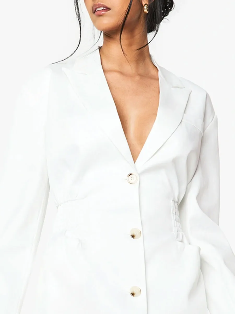 Women's Stylish Deep V-Neck White Blazer Dress