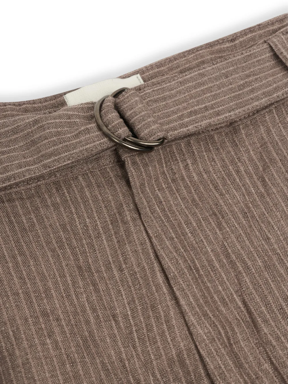 Brown Straight-Leg Belted Linen Trousers