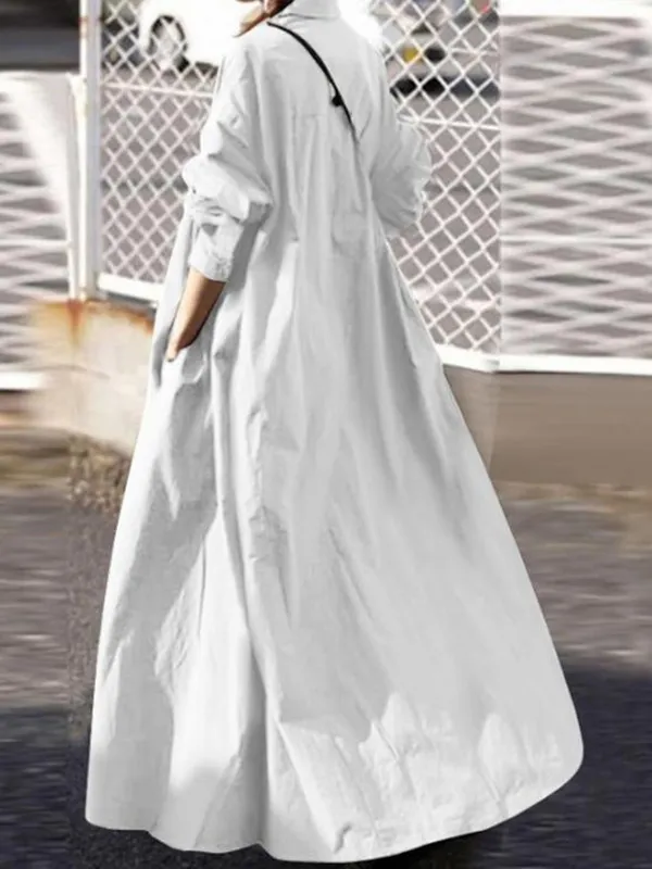 Urban Solid Color Loose Long Sleeve Shirt Dress