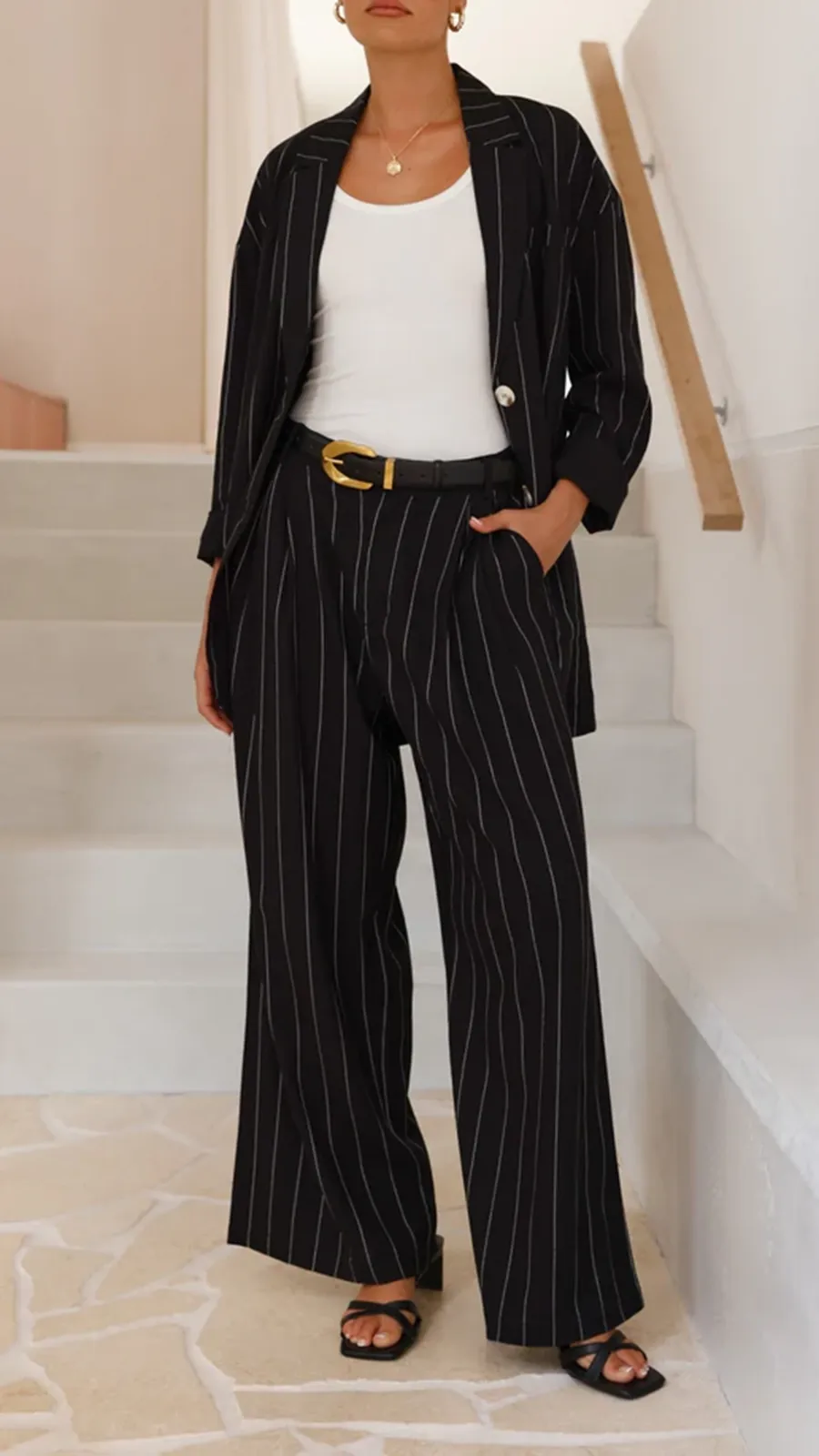 Black Pinstripe Versatile Suit Jacket