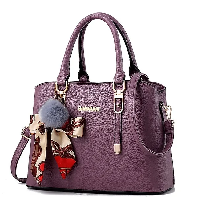 Women's Handbag Crossbody Bag Satchel Top Handle Bag PU Leather Daily Zipper Pom-pom Solid Color Wine Black Pink