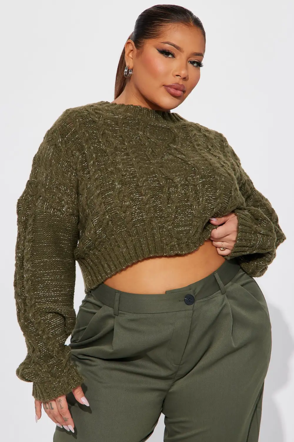 Fair Trade Cable Knit Sweater - Olive