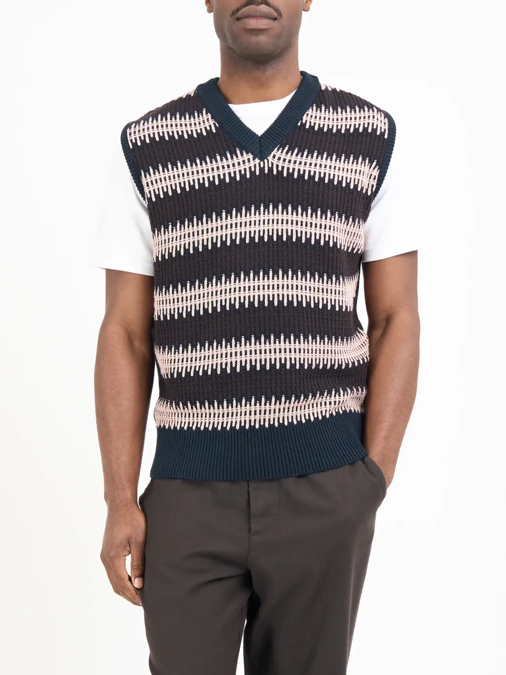 Navy Casual Style Striped V Neck Vest