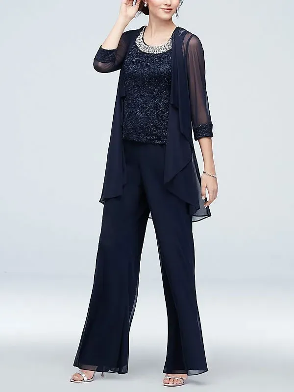 Simple chiffon jacket cardigan ladies three pieces set