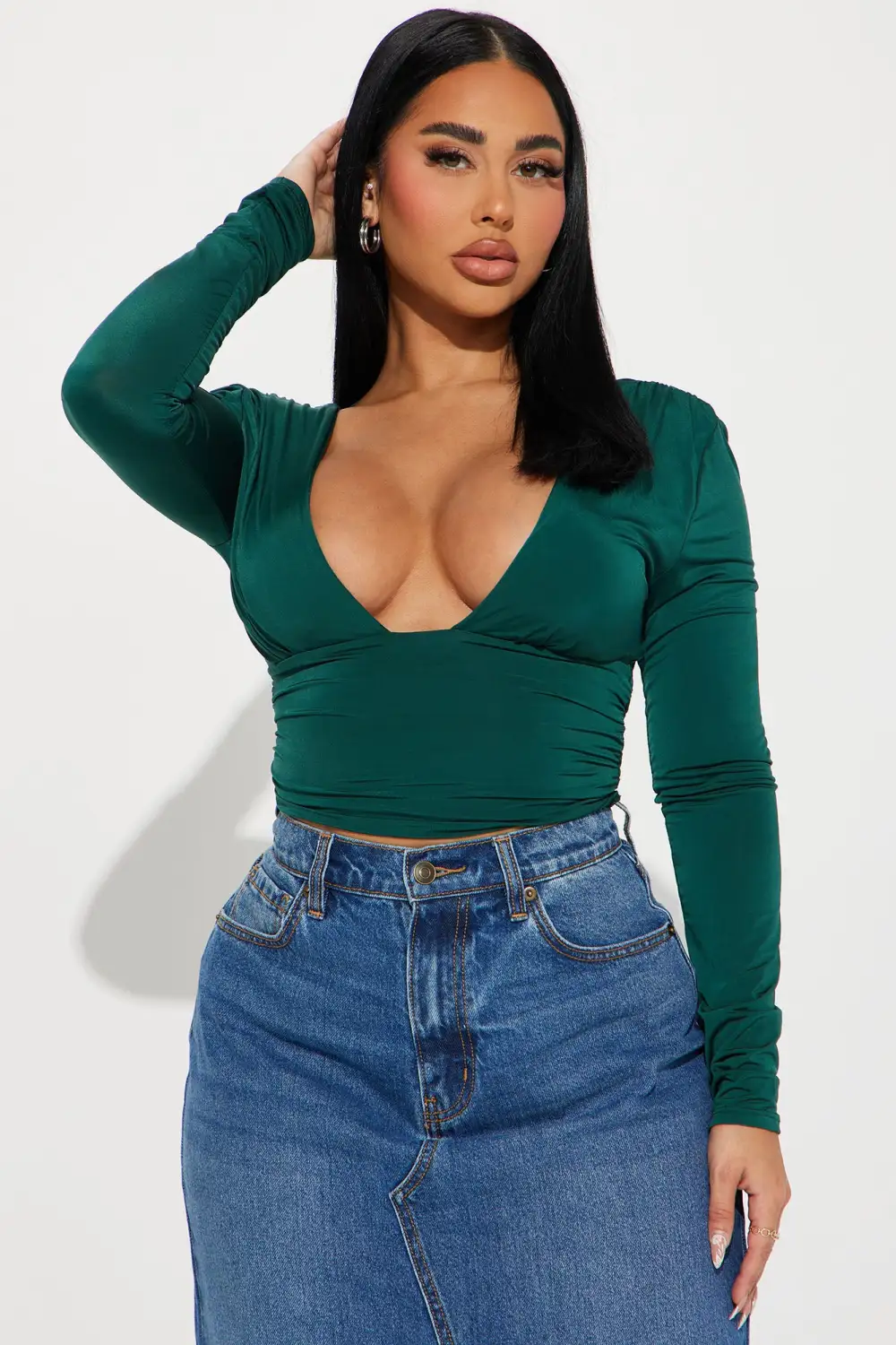 Passion Plunge Neck Top - Hunter
