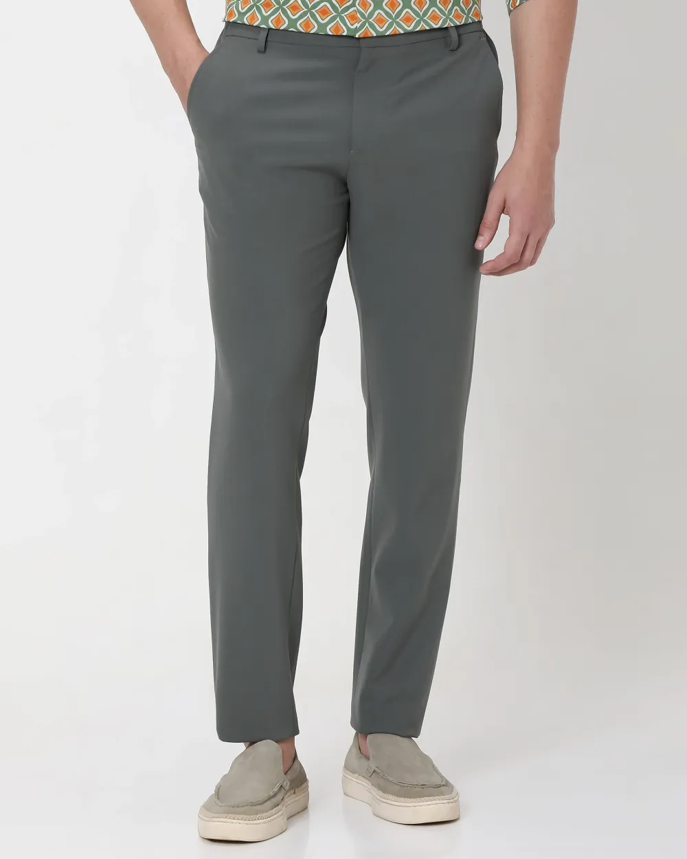 Classic Versatile Soft Slim-Fit Straight-Leg Olive Trousers