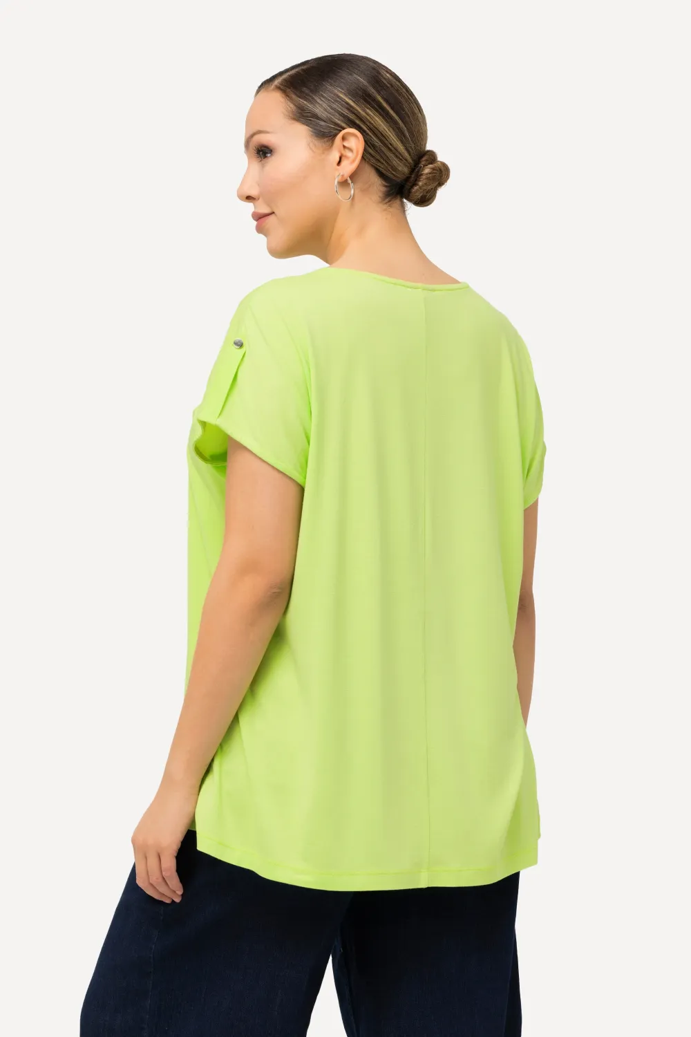 Blush Oversized V-Ausschnitt, Zierfalten Halbarm