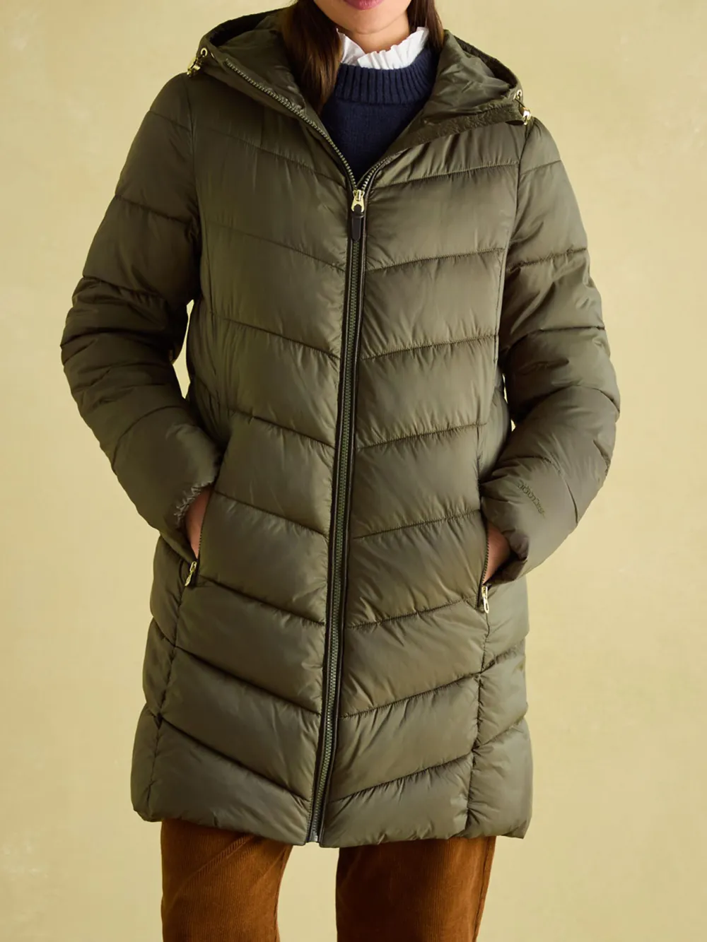 Mid Length Green Showerproof Padded Coat