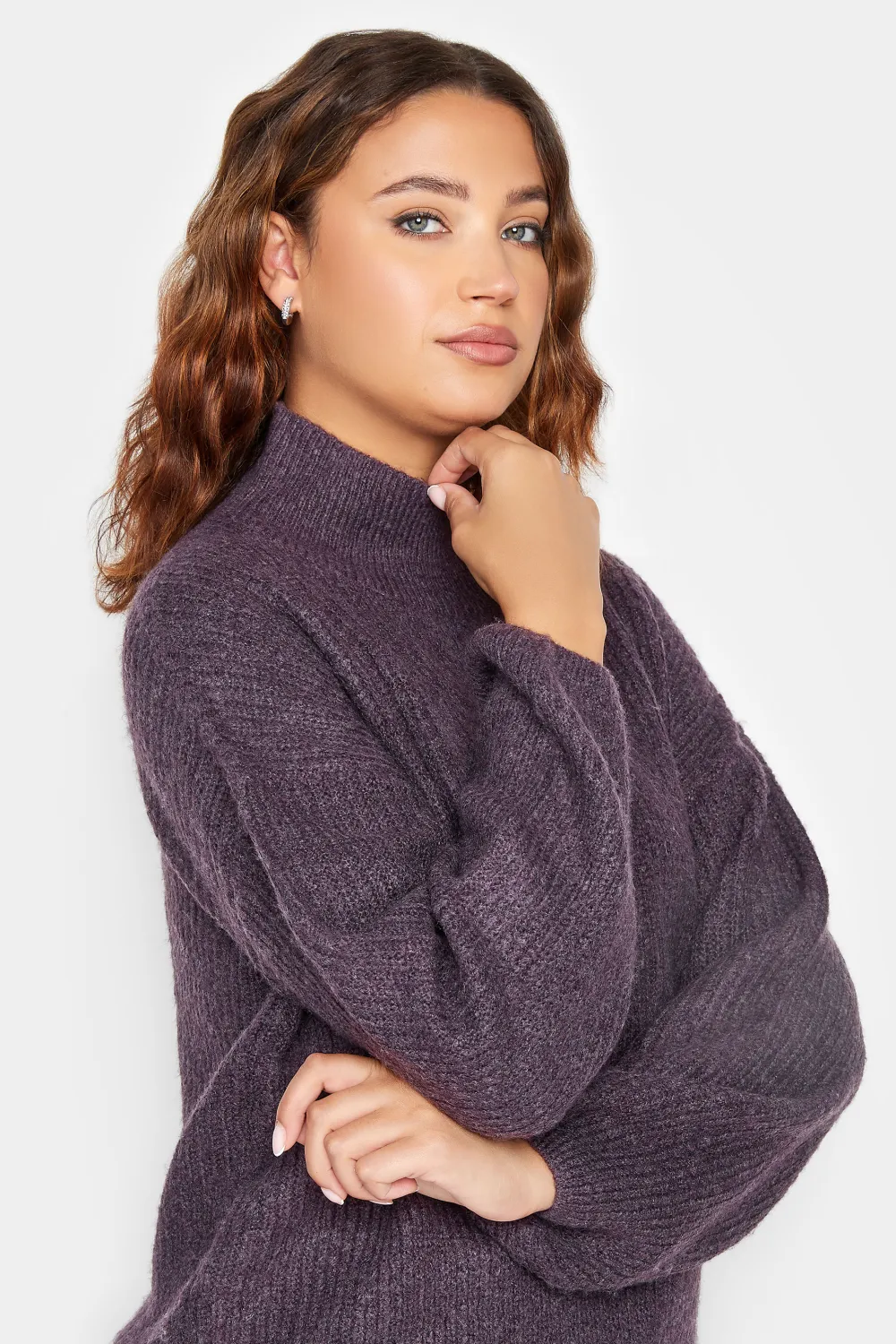 LTS Tall Dark Purple Funnel Neck Knitted Jumper