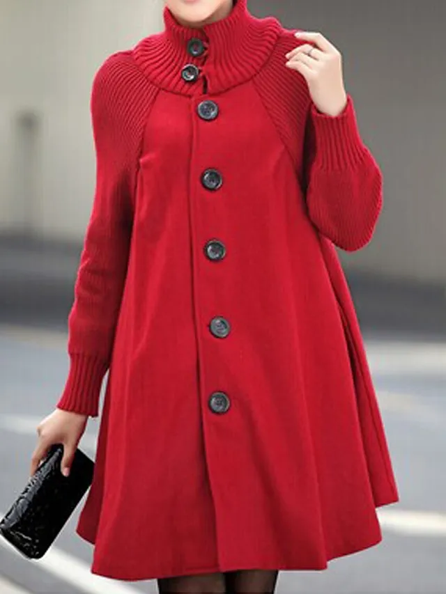 Women's Winter Coat Cloak / Capes Long Coat Winter Coat Single Breasted Thermal Warm Trench Coat Single Breasted Stand Collar Loose Fit Outerwear Long Sleeve Black