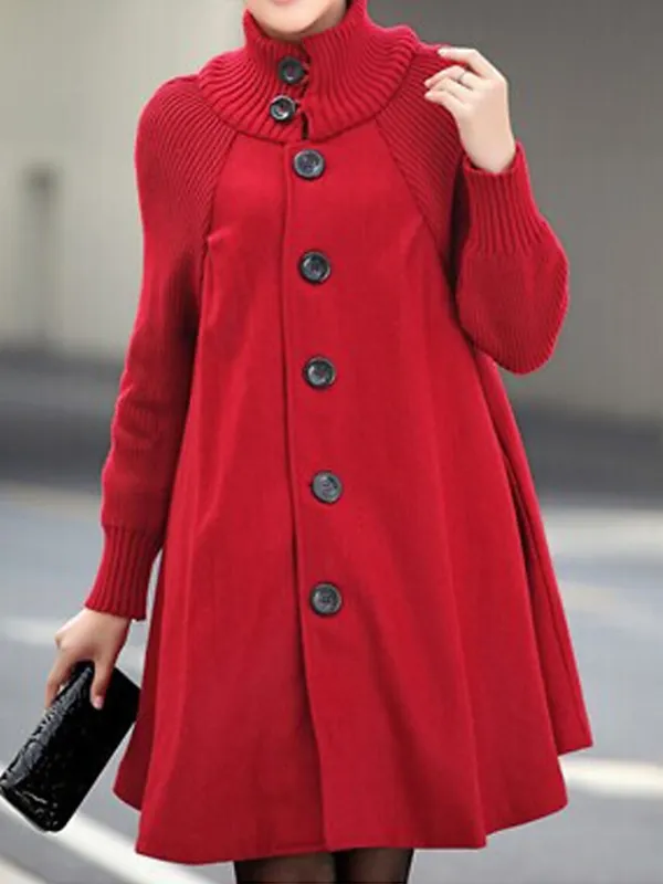 Women's Winter Coat Cloak / Capes Long Coat Winter Coat Single Breasted Thermal Warm Trench Coat Single Breasted Stand Collar Loose Fit Outerwear Long Sleeve Black