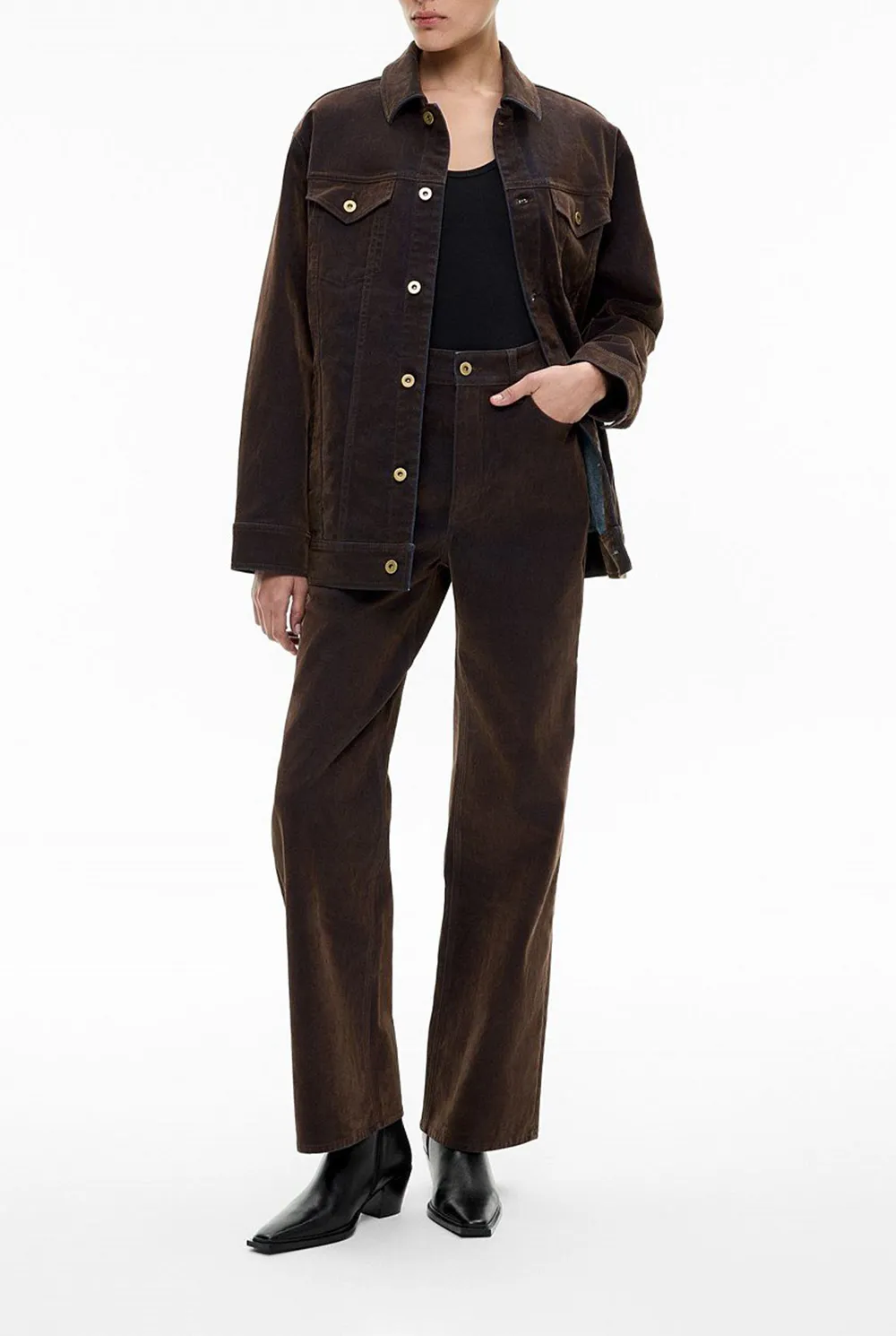 Fleece-Knit Denim Long Pants