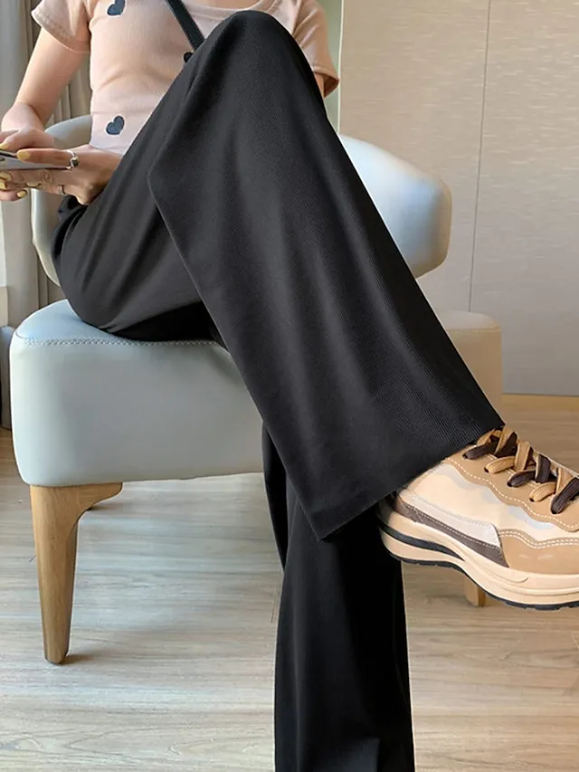 Women's Wide Leg Chinos Pants Trousers Full Length Baggy Micro-elastic Mid Waist Streetwear Lightweight Outdoor Causal Black Pink S M Summer Spring