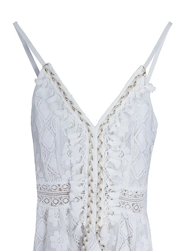 Women's Party Dress Lace Dress Casual Dress Holiday Dress Long Dress Maxi Dress White Beige Sleeveless Print Lace Summer Spring V Neck Basic