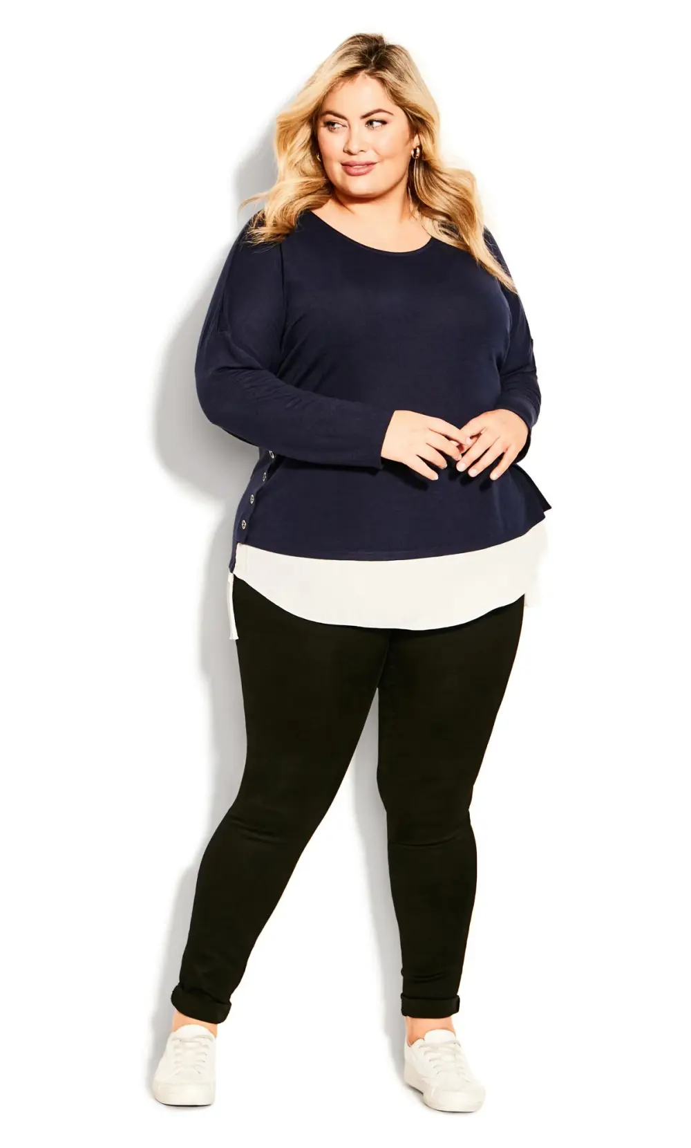 Evans Navy Blue Button Detail Knitted Top