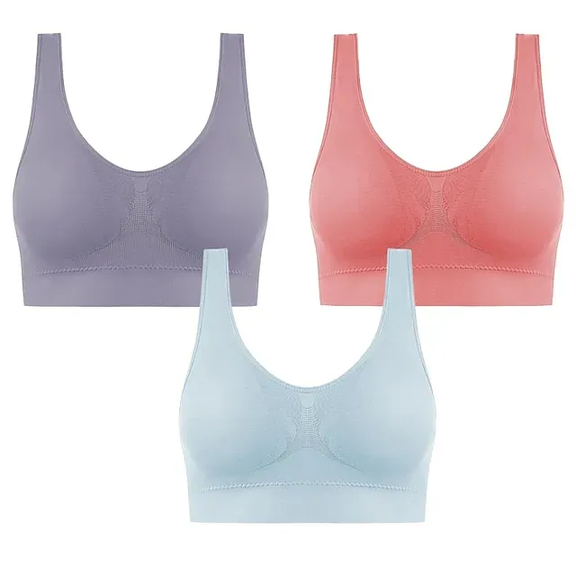3 Packs Sports Bra for Women High Support with Removable Pad Wireless Yoga Fitness Gym Workout Bra Top Sport Activewear High Impact Breathable Comfortable Stretchy