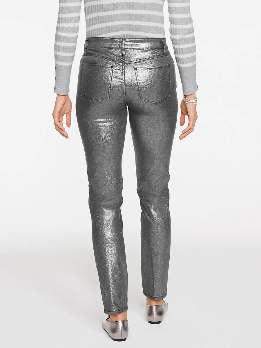 Women'S Silver-Gray Shiny Slim-Fit Cropped Pants