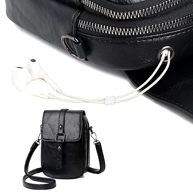 Women's Crossbody Bag Shoulder Bag Mobile Phone Bag PU Leather Shopping Daily Buckle Zipper Large Capacity Waterproof Lightweight Solid Color Black Red Brown