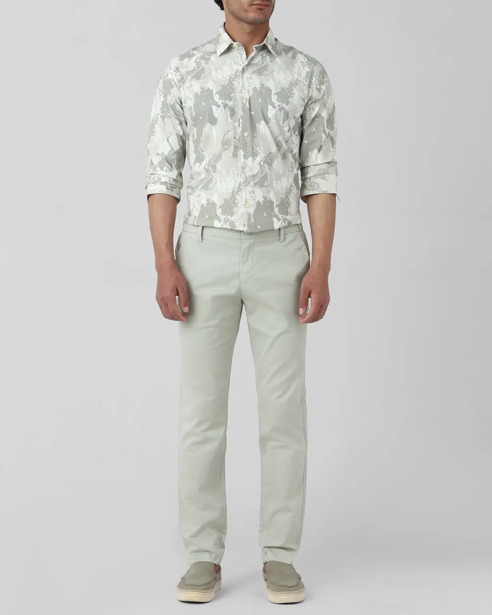 Classic Versatile Slim-Fit Straight-Leg Light Green Trousers